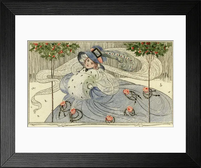 Framed Print : Lady with feathered hat & muff Framed Print : Lady with feathered hat & muff