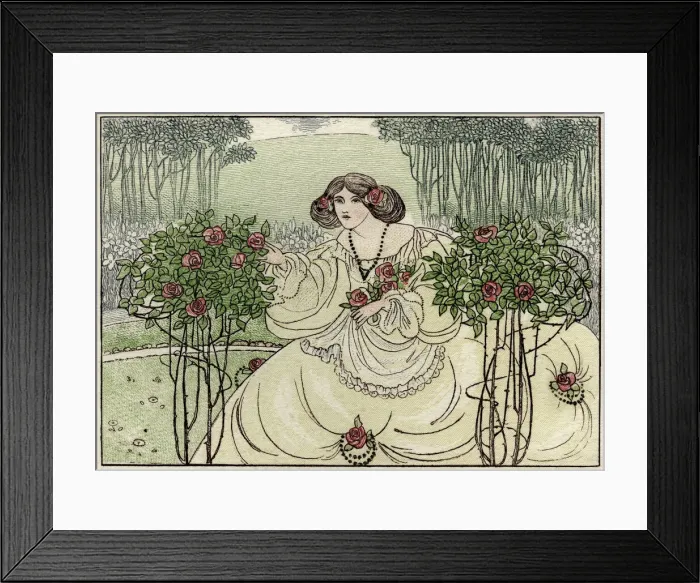 Framed Print : Lady tending rose trees
