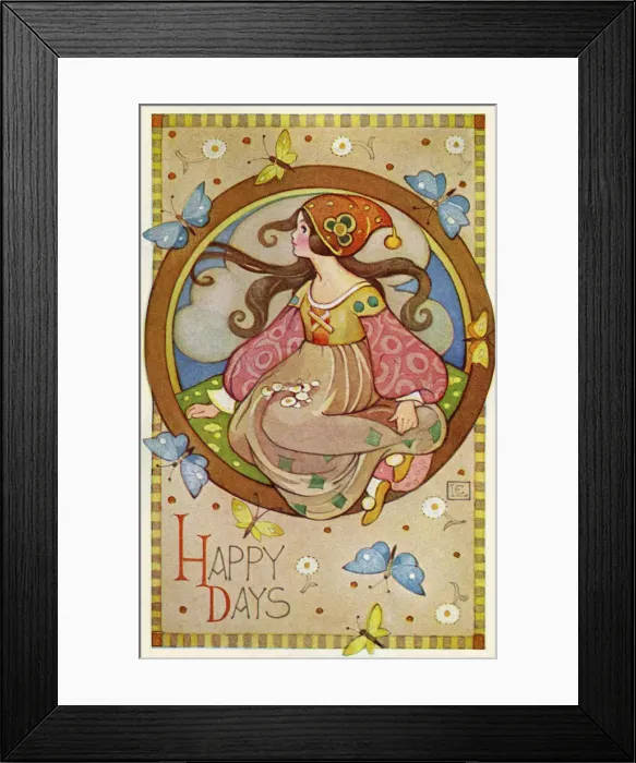 Framed Print : Girl watching butterflies