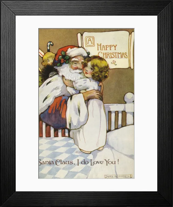 Framed Print : Child embracing Santa Claus Framed Print : Child embracing Santa Claus