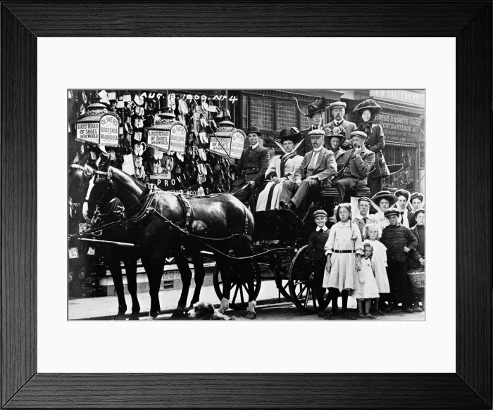 Framed Print : People outside Olivers Boot and Shoe Warehouse Framed Print : People outside Olivers Boot and Shoe Warehouse