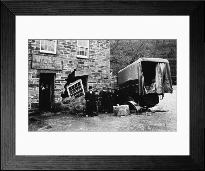 Framed Print : Damaged building and van, Bridge Inn Framed Print : Damaged building and van, Bridge Inn