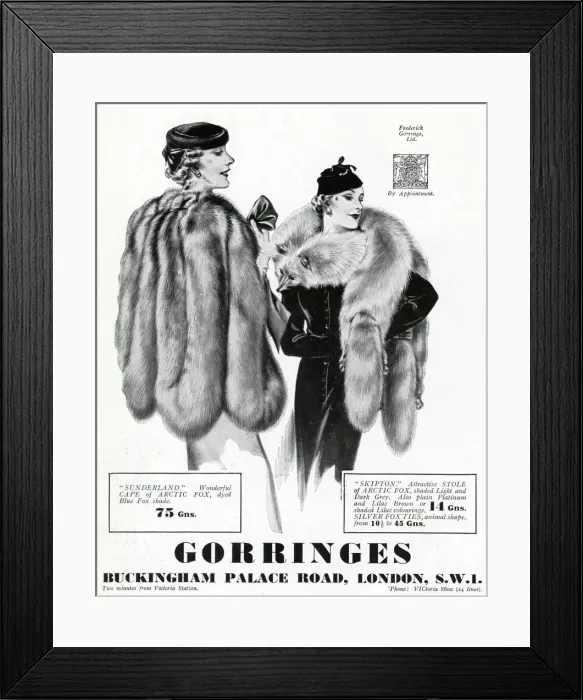 Framed Print : Advert for Gorringes womens furs 1937 Framed Print : Advert for Gorringes womens furs 1937