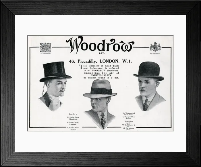 Framed Print : Advert for Woodrow Ltd mens headwear 1925 Framed Print : Advert for Woodrow Ltd mens headwear 1925