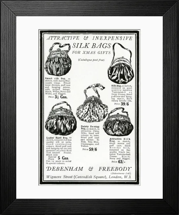 Framed Print : Advert for Debenham & Freebody womens silk bags 1922 Framed Print : Advert for Debenham & Freebody womens silk bags 1922