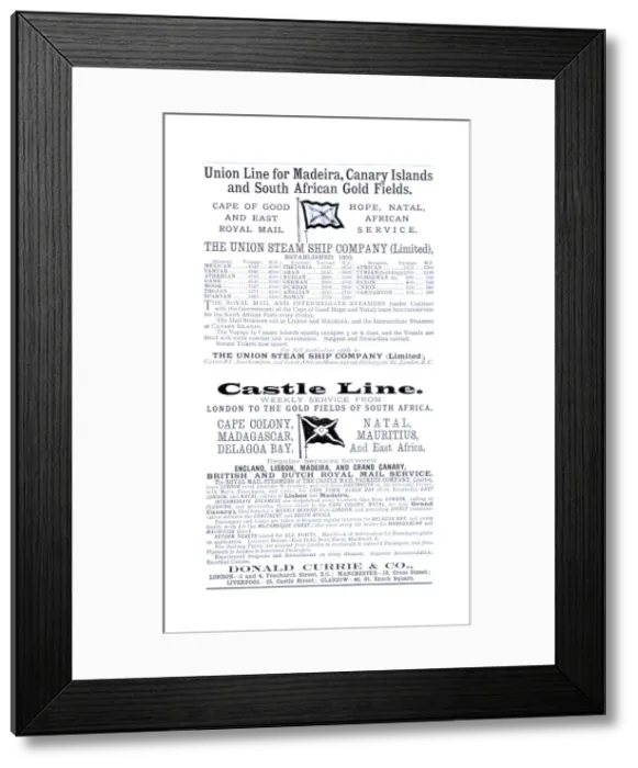 Framed Print : Advertisement, Union Steamship Company, Castle Line Framed Print : Advertisement, Union Steamship Company, Castle Line
