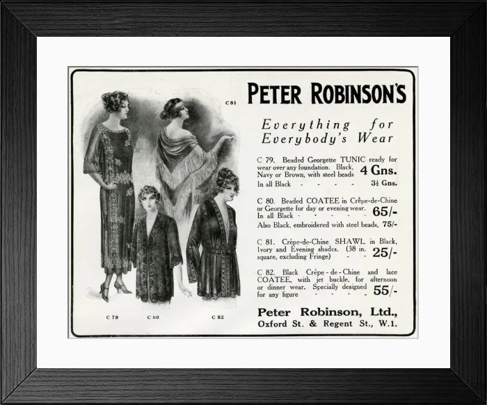Framed Print : Advert for Peter Robinson womens beaded garments 1922 Advert for Peter Robinson Framed Print : Advert for Peter Robinson womens beaded garments 1922 Advert for Peter Robinson