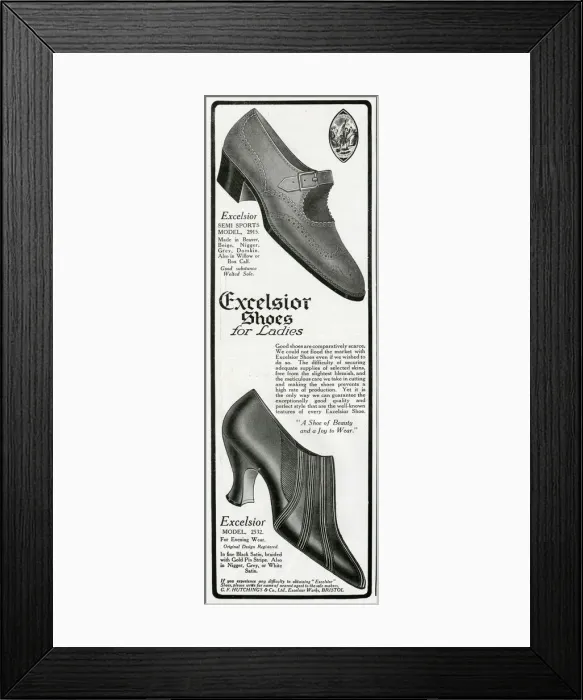 Framed Print : Advert for Excelsior ladies footwear 1922 Framed Print : Advert for Excelsior ladies footwear 1922