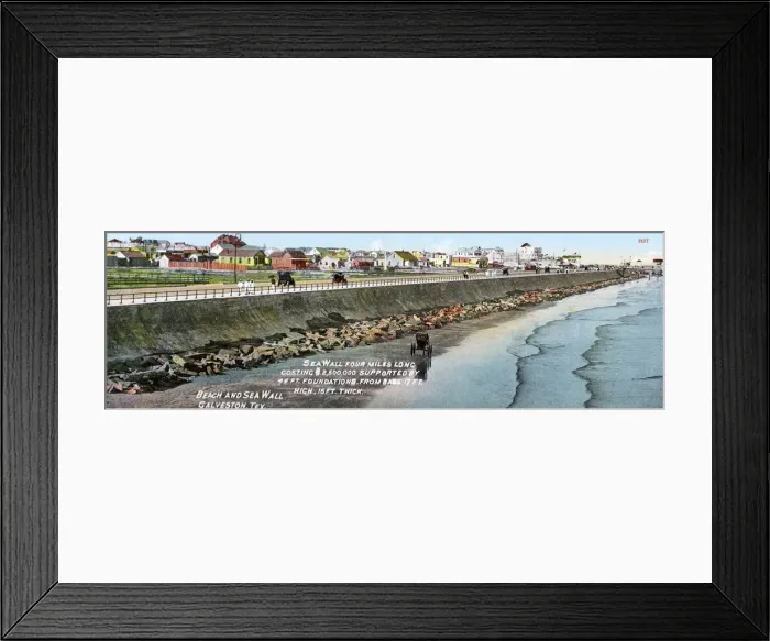 Framed Print : Beach and sea wall, Galveston, Texas, USA Framed Print : Beach and sea wall, Galveston, Texas, USA