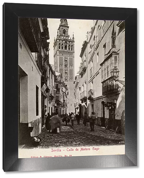 Calle de Mateos Gago and Giralda belltower, Seville, Spain