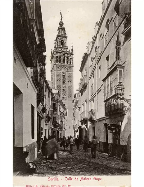 Calle de Mateos Gago and Giralda belltower, Seville, Spain