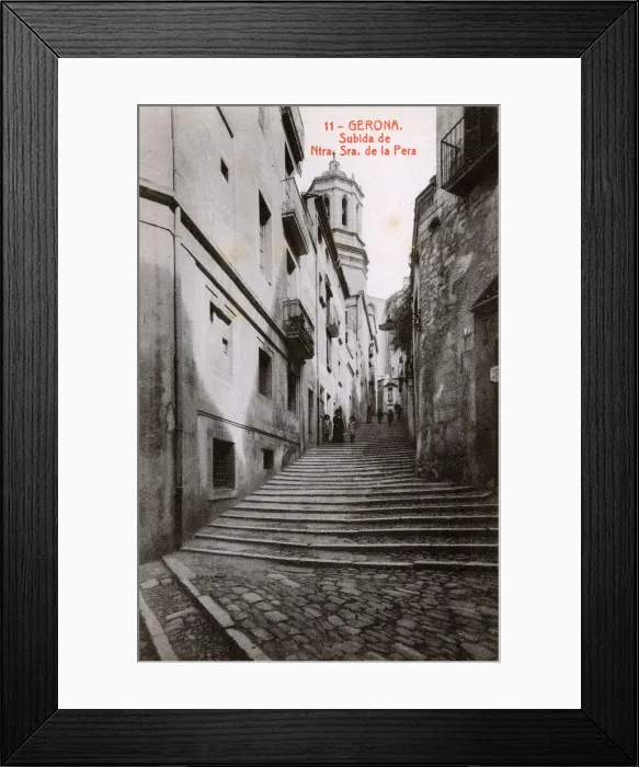 Framed Print : Street of steps with church, Girona, Catalonia, Spain Framed Print : Street of steps with church, Girona, Catalonia, Spain