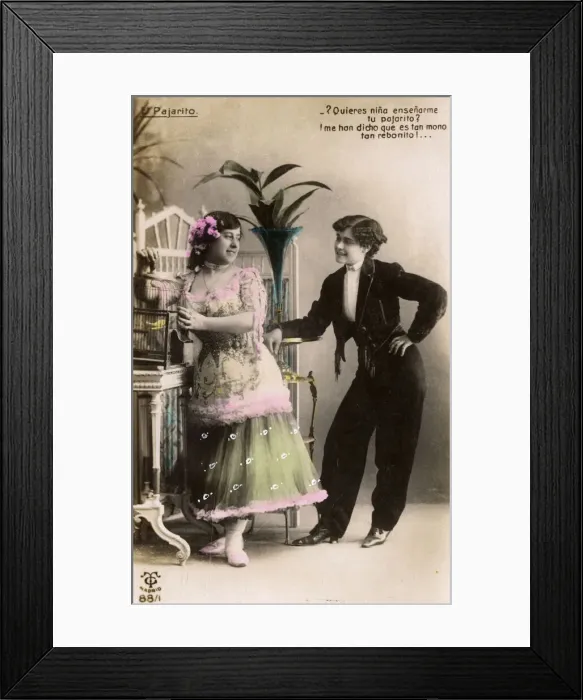 Framed Print : Young Spanish couple -- El Pajarito (the little bird) Framed Print : Young Spanish couple -- El Pajarito (the little bird)