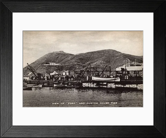 Framed Print : View of fort and pier, St Vincent Island, Cape Verde Islands Framed Print : View of fort and pier, St Vincent Island, Cape Verde Islands