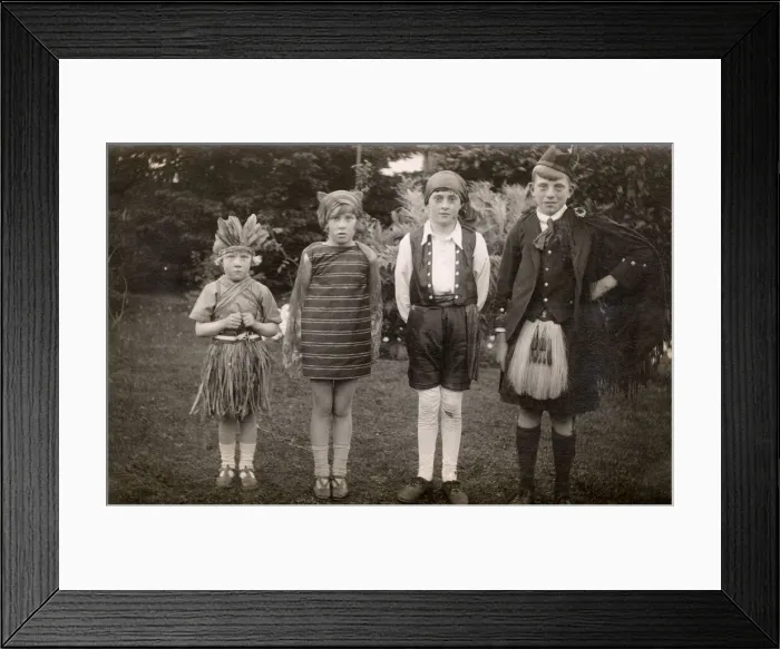 Framed Print : Four children in fancy dress, c. 1925 Framed Print : Four children in fancy dress, c. 1925