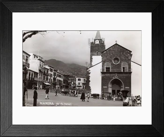 Framed Print : Street scene with Cathedral, Funchal, Madeira Framed Print : Street scene with Cathedral, Funchal, Madeira