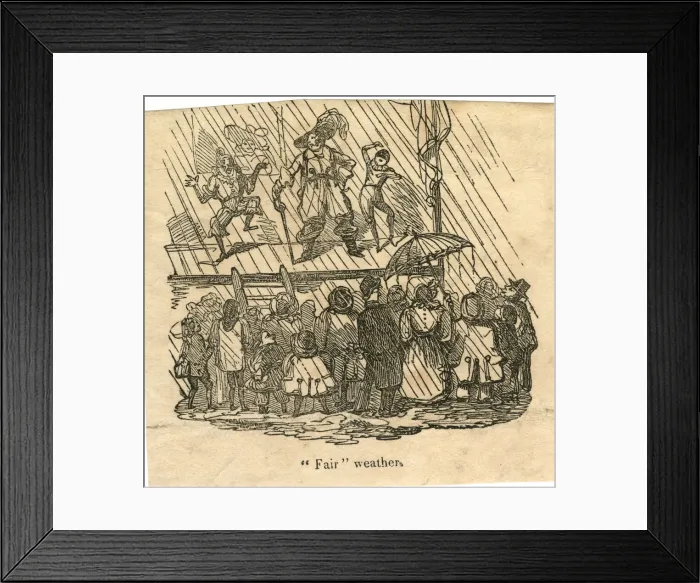 Framed Print : Cartoon, Fairground performers in the rain Framed Print : Cartoon, Fairground performers in the rain