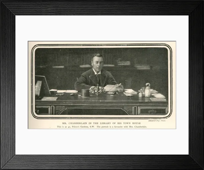 Framed Print : Joseph Chamberlain in his Library, Princes Gardens, London Framed Print : Joseph Chamberlain in his Library, Princes Gardens, London
