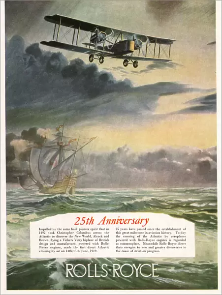 Advert, Rolls-Royce, Vickers Vimy biplane