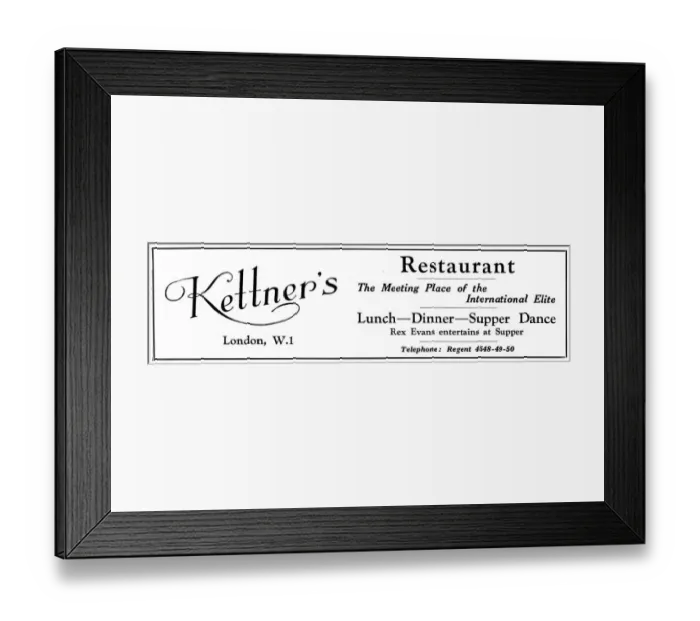 Framed Print : Kettners advertisement Framed Print : Kettners advertisement