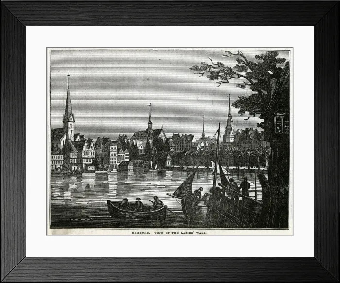 Framed Print : Hamburg, view of the ladies walk. Date: 1835 Framed Print : Hamburg, view of the ladies walk. Date: 1835