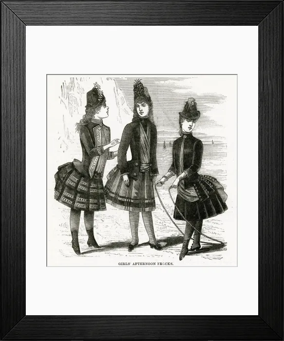 Framed Print : Girls afternoon frocks 1886 Framed Print : Girls afternoon frocks 1886
