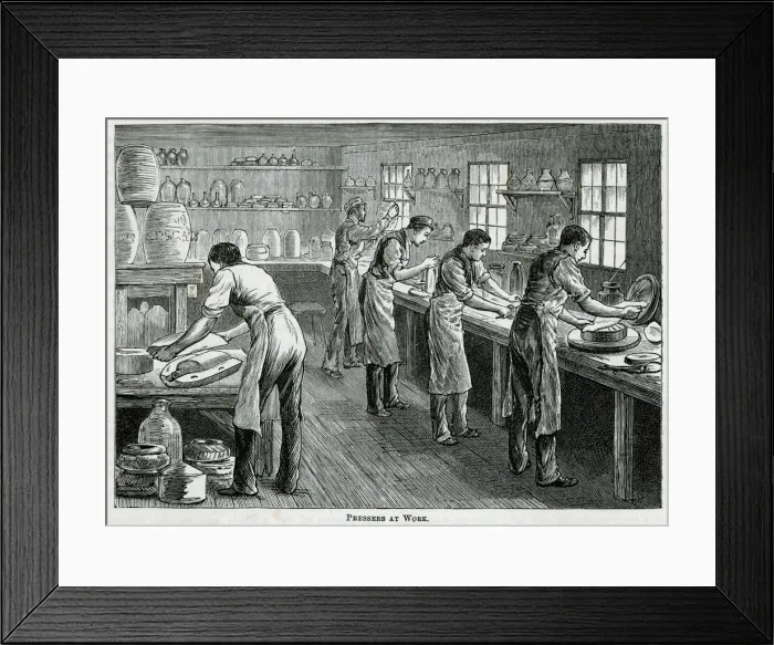 Framed Print : Pottey - Pressers at work 1880s Framed Print : Pottey - Pressers at work 1880s