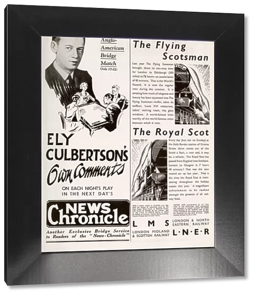 Adverts including for The Flying Scotsman