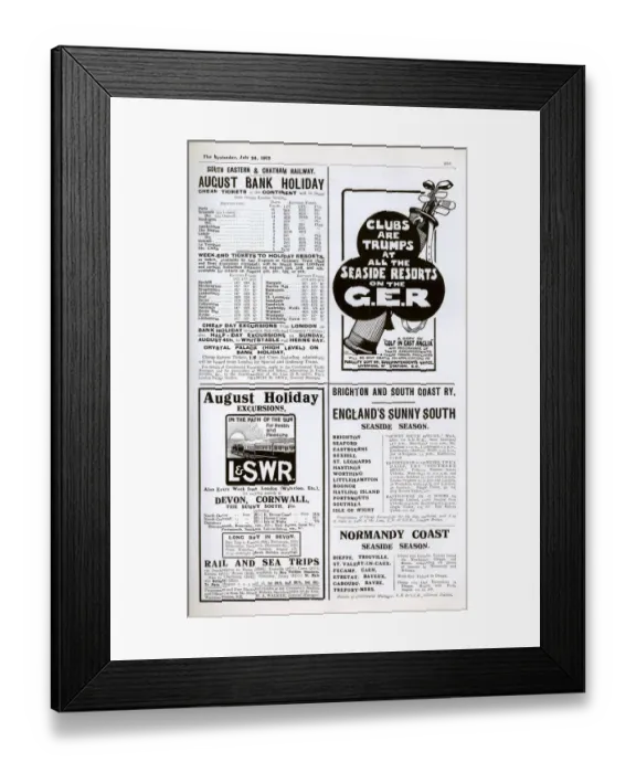 Framed Print : Adverts including for holiday excursions, 1912 Framed Print : Adverts including for holiday excursions, 1912