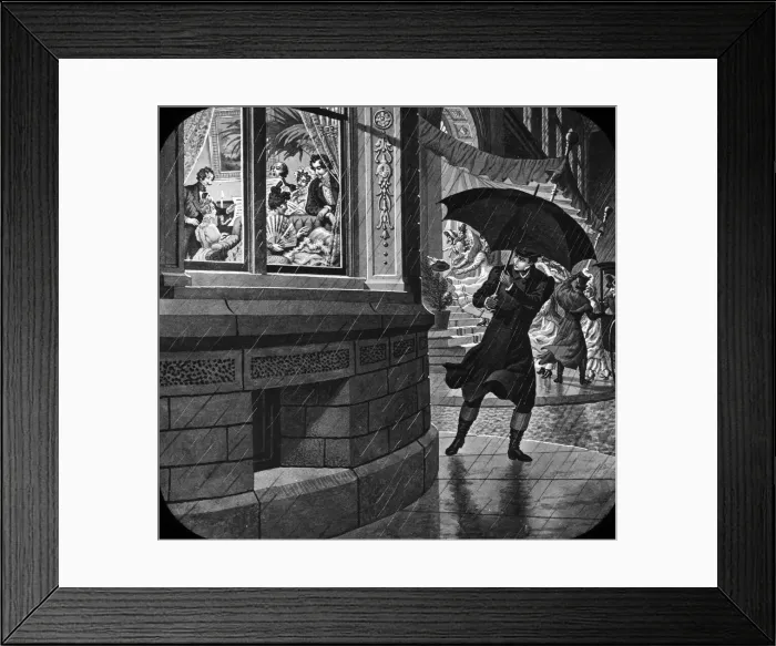 Framed Print : Home Sweet Home -- rainy city street scene Framed Print : Home Sweet Home -- rainy city street scene