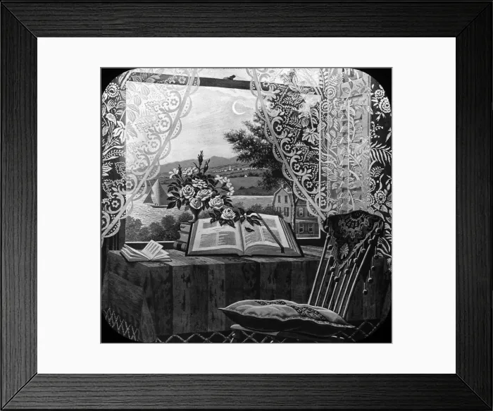Framed Print : My Mothers Bible -- open book in window Framed Print : My Mothers Bible -- open book in window