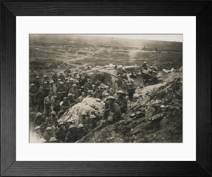 Framed Print : British soldiers with tank at Flers-Courcelette, WW1 Framed Print : British soldiers with tank at Flers-Courcelette, WW1