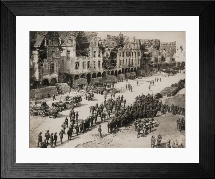 Framed Print : View of an Arras street with ruined buildings, WW1 Framed Print : View of an Arras street with ruined buildings, WW1