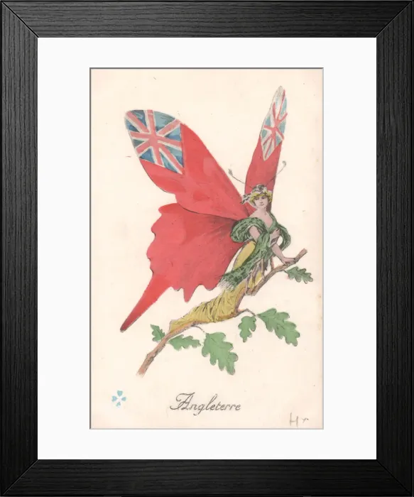 Framed Print : Patriotic postcard, England as a butterfly, WW1 Framed Print : Patriotic postcard, England as a butterfly, WW1