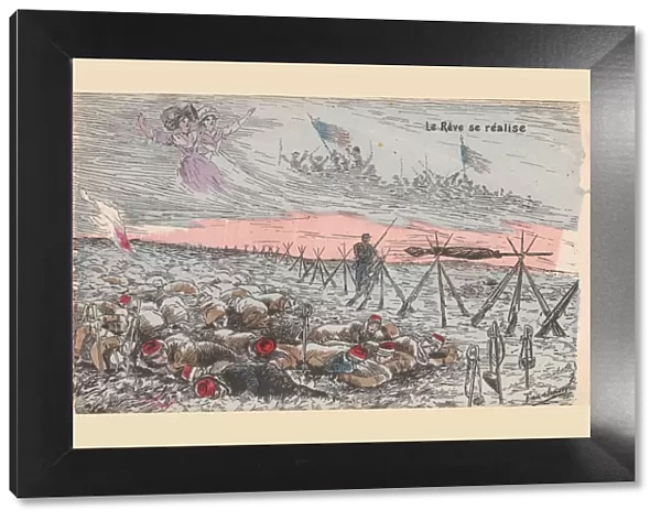 Postcard, battlefield with the dream of peace, WW1