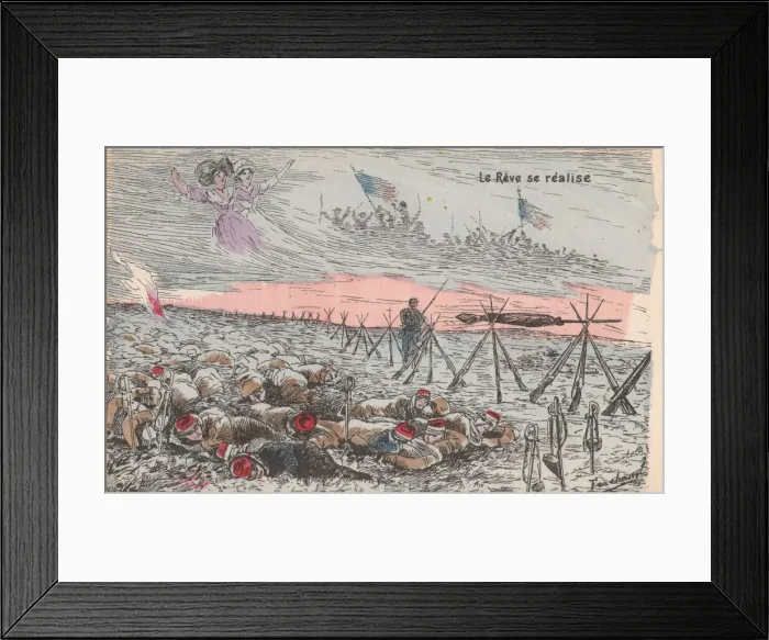 Framed Print : Postcard, battlefield with the dream of peace, WW1 Framed Print : Postcard, battlefield with the dream of peace, WW1
