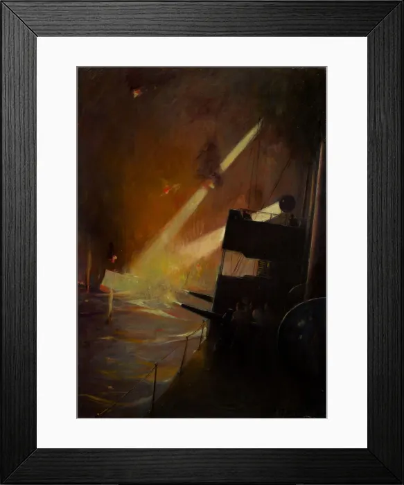 Framed Print : A Destroyer on a night time encounter, by Harold M Brett, WW Framed Print : A Destroyer on a night time encounter, by Harold M Brett, WW