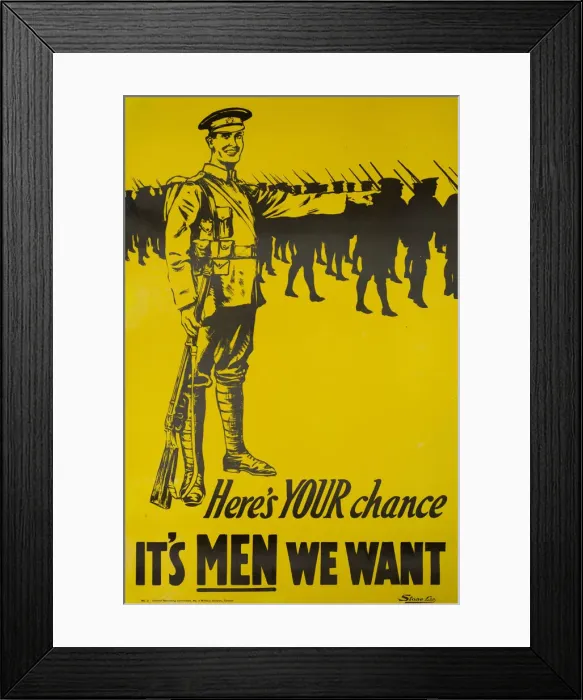 Framed Print : Canadian poster, Its Men We Want, WW1 Framed Print : Canadian poster, Its Men We Want, WW1