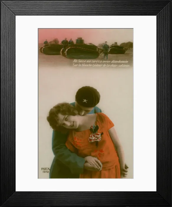 Framed Print : French postcard, soldier and sweetheart, WW1 Framed Print : French postcard, soldier and sweetheart, WW1