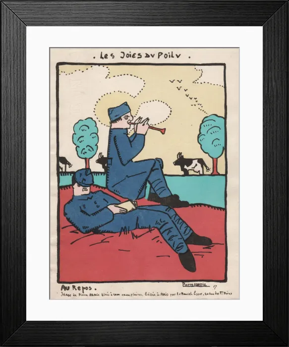 Framed Print : Cartoon, French soldiers relaxing on leave, WW1 Framed Print : Cartoon, French soldiers relaxing on leave, WW1