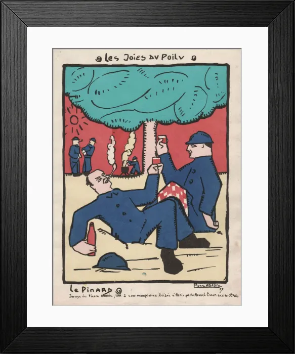 Framed Print : Cartoon, French soldiers relaxing on leave, WW1 Framed Print : Cartoon, French soldiers relaxing on leave, WW1