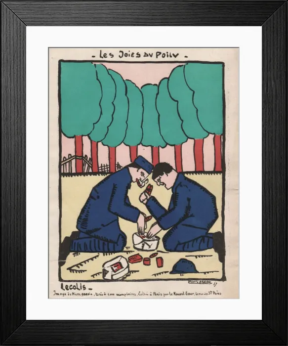 Framed Print : Cartoon, French soldiers relaxing on leave, WW1 Framed Print : Cartoon, French soldiers relaxing on leave, WW1