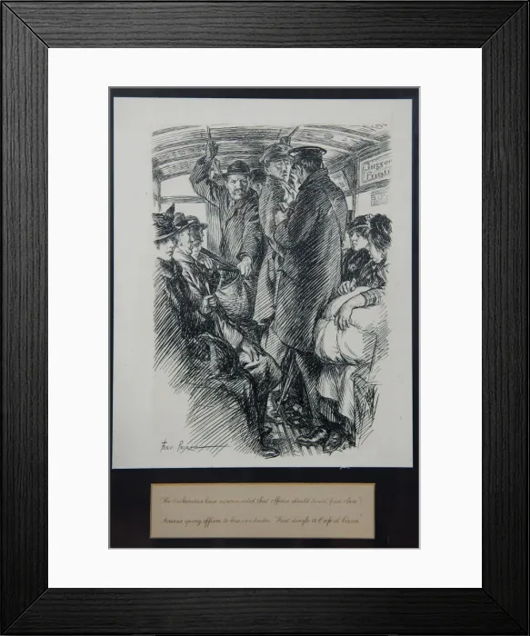 Framed Print : Cartoon, Passengers on a London bus, WW1 Framed Print : Cartoon, Passengers on a London bus, WW1