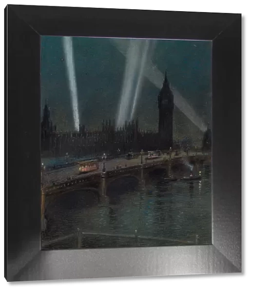 War Searchlights over Westminster Bridge, WW1