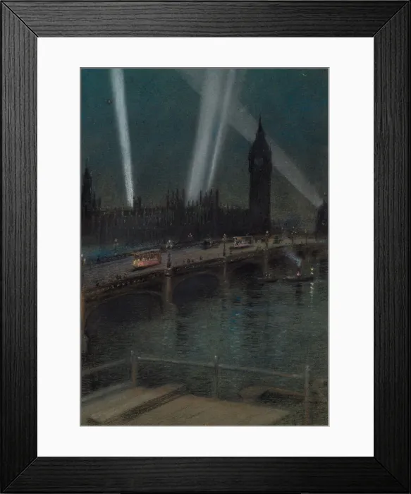 Framed Print : War Searchlights over Westminster Bridge, WW1 Framed Print : War Searchlights over Westminster Bridge, WW1