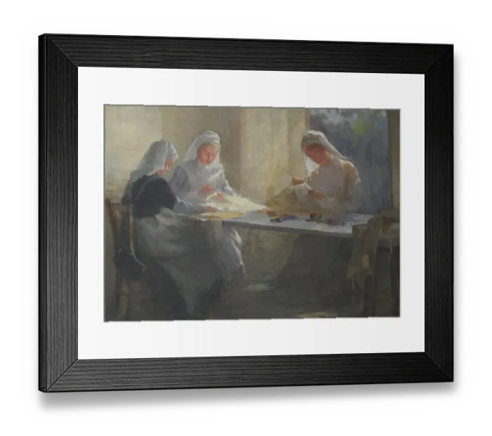 Framed Print : Three nurses sewing at a table, WW1 Framed Print : Three nurses sewing at a table, WW1