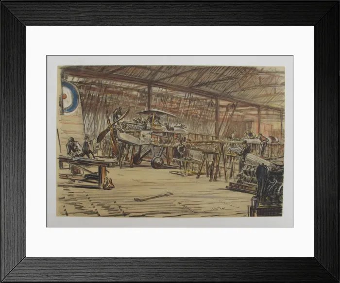 Framed Print : Erecting Aeroplanes, by Muirhead Bone, WW1 Framed Print : Erecting Aeroplanes, by Muirhead Bone, WW1