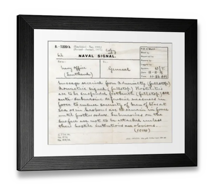 Framed Print : Naval Signal announcing the Armistice, WW1
