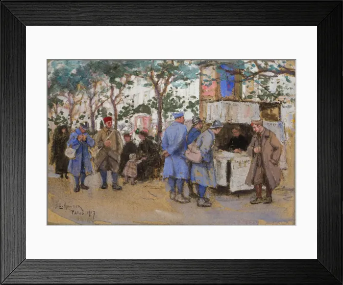 Framed Print : French soldiers and Bouquinistes along the Seine, WW1 Framed Print : French soldiers and Bouquinistes along the Seine, WW1