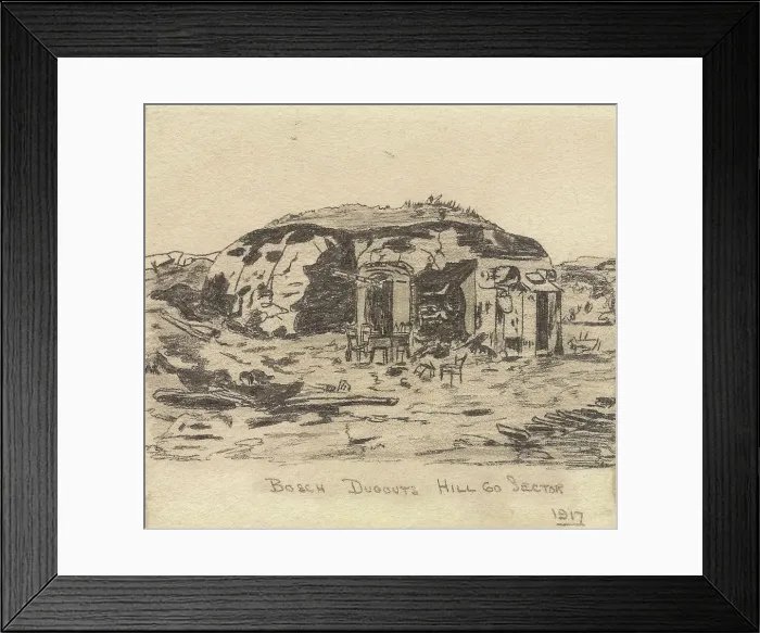 Framed Print : Bosch Dugouts, by William Hugh Duncan Arthur, WW1 Framed Print : Bosch Dugouts, by William Hugh Duncan Arthur, WW1